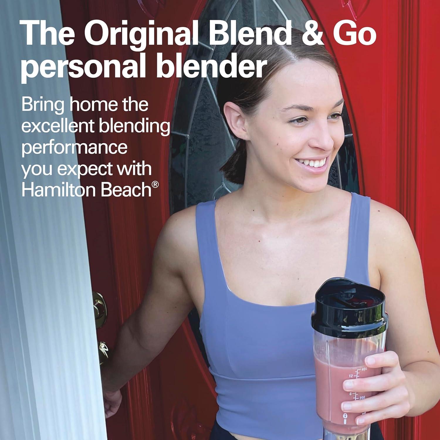 image:imageHamilton Beach Portable Blender for Shakes and Smoothies 14 Oz BPA Free Travel Cup amp Lid Durable Stainless Steel Blades Personal Smoothie Blender 2 Jars White 51102VBlack