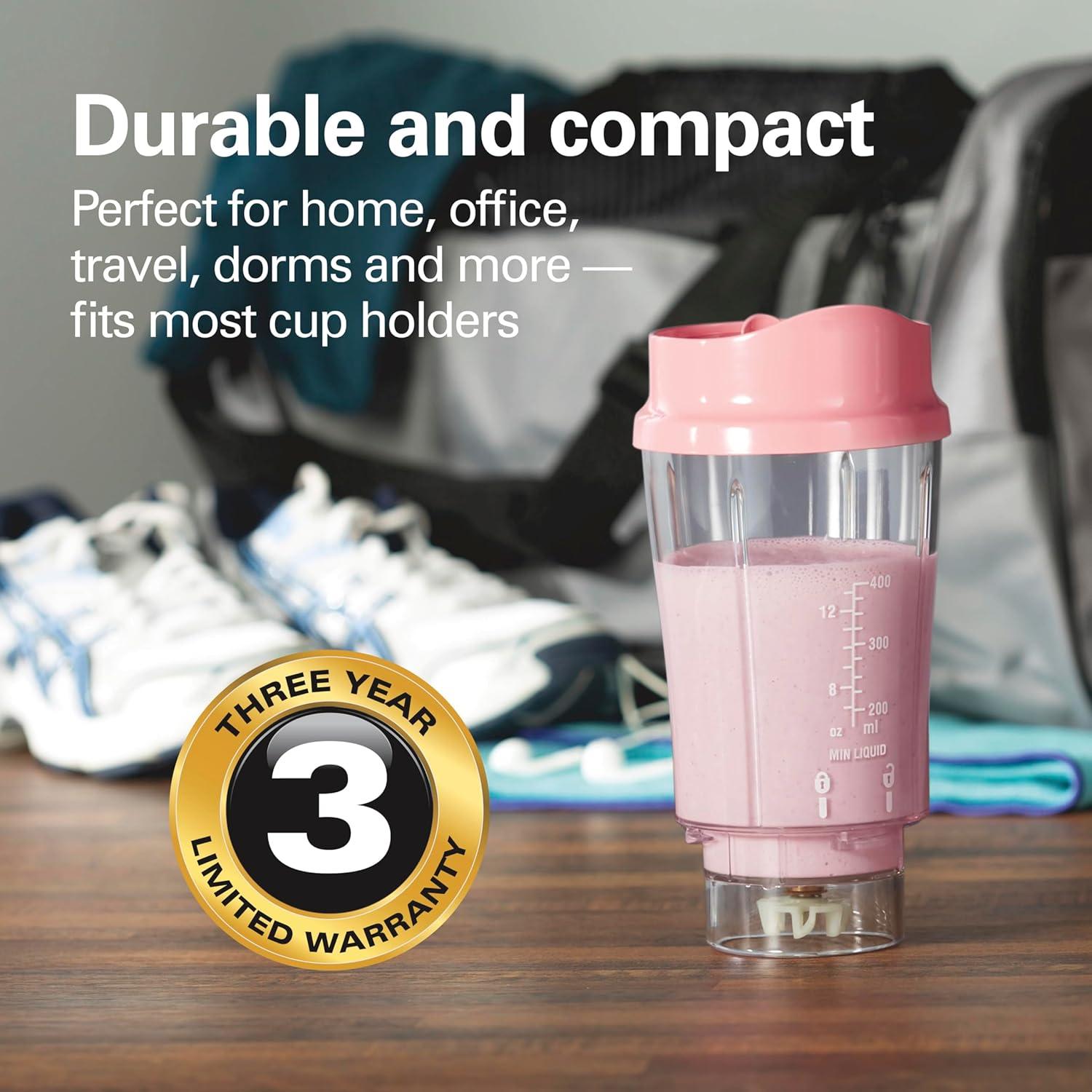 image:imageHamilton Beach Portable Blender for Shakes and Smoothies 14 Oz BPA Free Travel Cup amp Lid Durable Stainless Steel Blades Personal Smoothie Blender 2 Jars White 51102VCoral