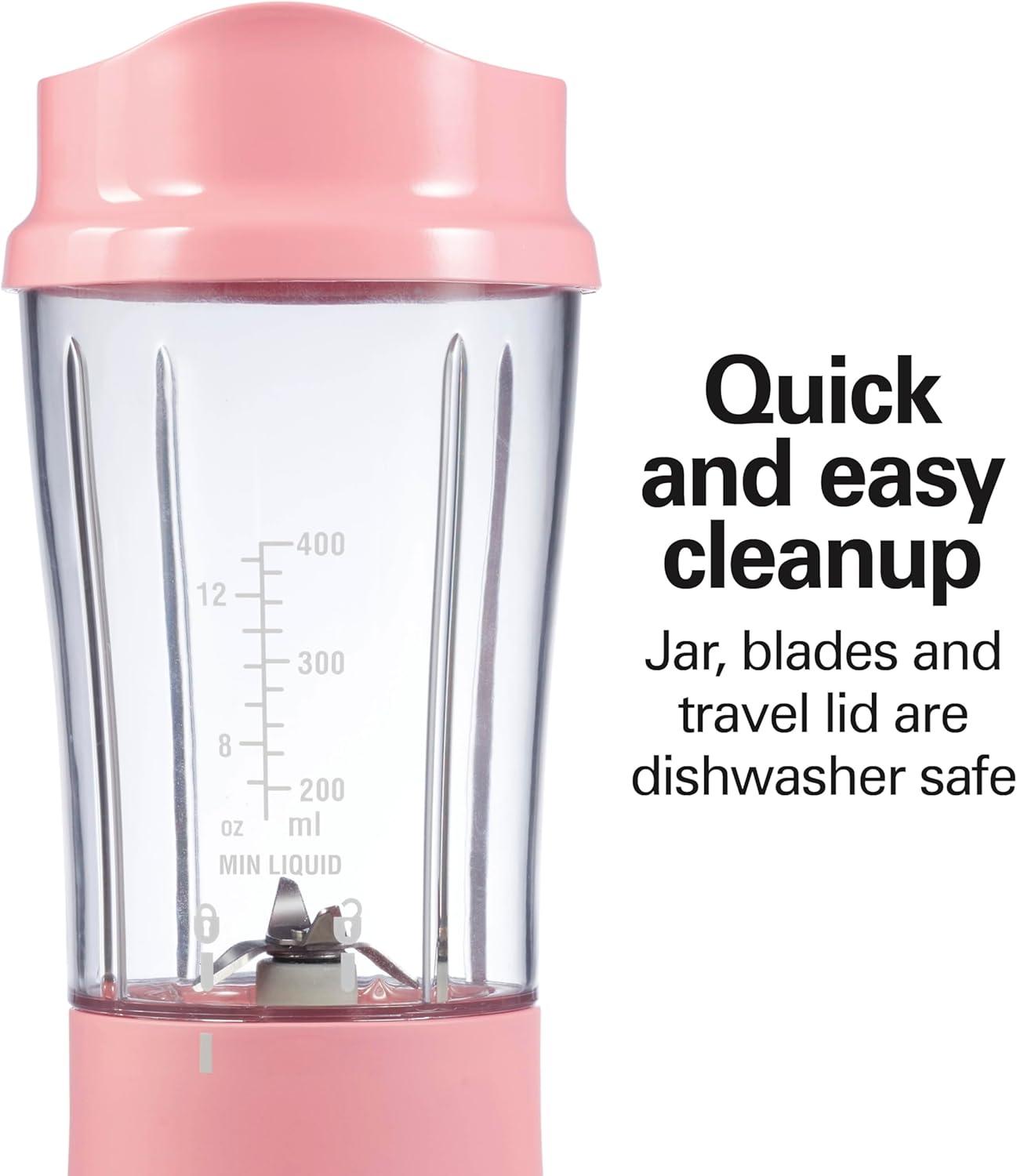 image:imageHamilton Beach Portable Blender for Shakes and Smoothies 14 Oz BPA Free Travel Cup amp Lid Durable Stainless Steel Blades Personal Smoothie Blender 2 Jars White 51102VCoral
