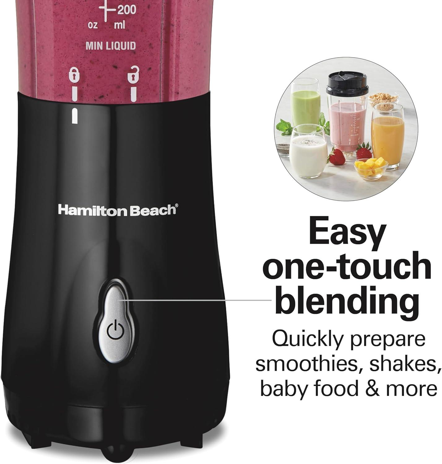 image:imageHamilton Beach Portable Blender for Shakes and Smoothies 14 Oz BPA Free Travel Cup amp Lid Durable Stainless Steel Blades Personal Smoothie Blender 2 Jars White 51102VBlack