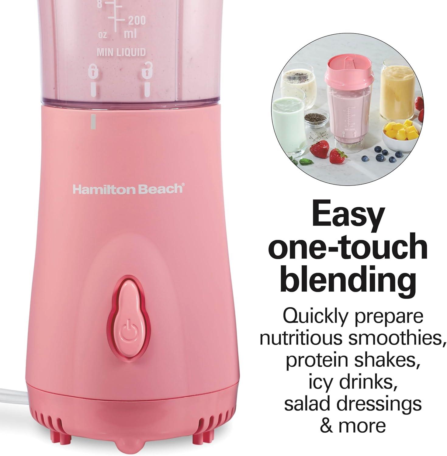 image:imageHamilton Beach Portable Blender for Shakes and Smoothies 14 Oz BPA Free Travel Cup amp Lid Durable Stainless Steel Blades Personal Smoothie Blender 2 Jars White 51102VCoral