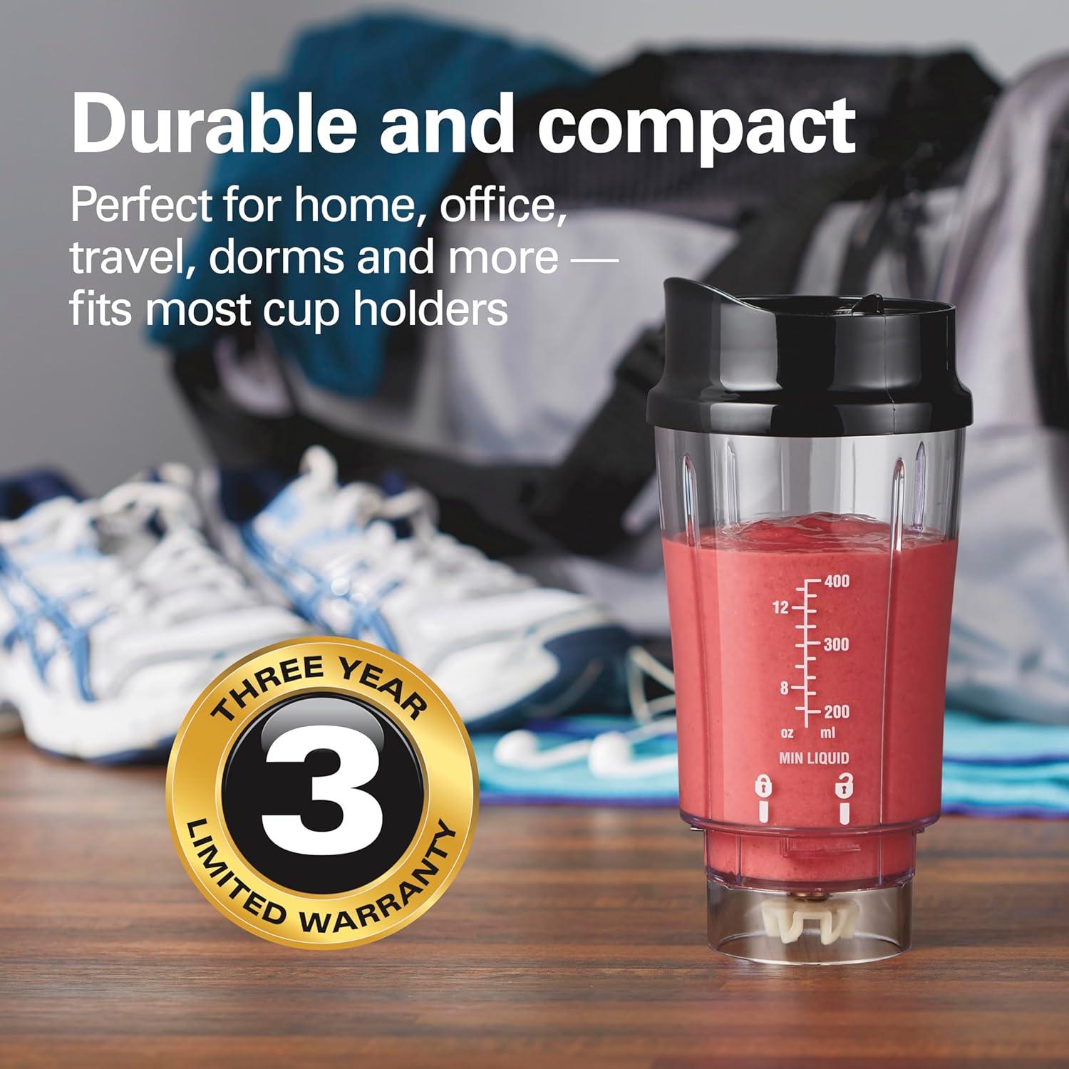 image:imageHamilton Beach Portable Blender for Shakes and Smoothies 14 Oz BPA Free Travel Cup amp Lid Durable Stainless Steel Blades Personal Smoothie Blender 2 Jars White 51102VBlack