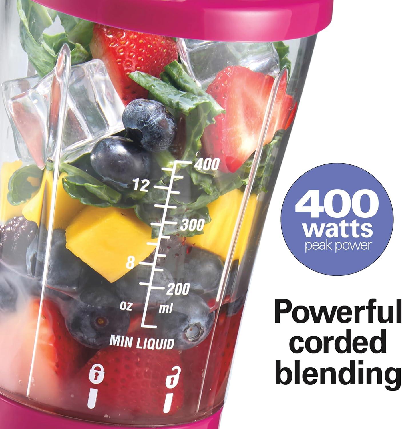 image:imageHamilton Beach Portable Blender for Shakes and Smoothies 14 Oz BPA Free Travel Cup amp Lid Durable Stainless Steel Blades Personal Smoothie Blender Blue 51132GRaspberry