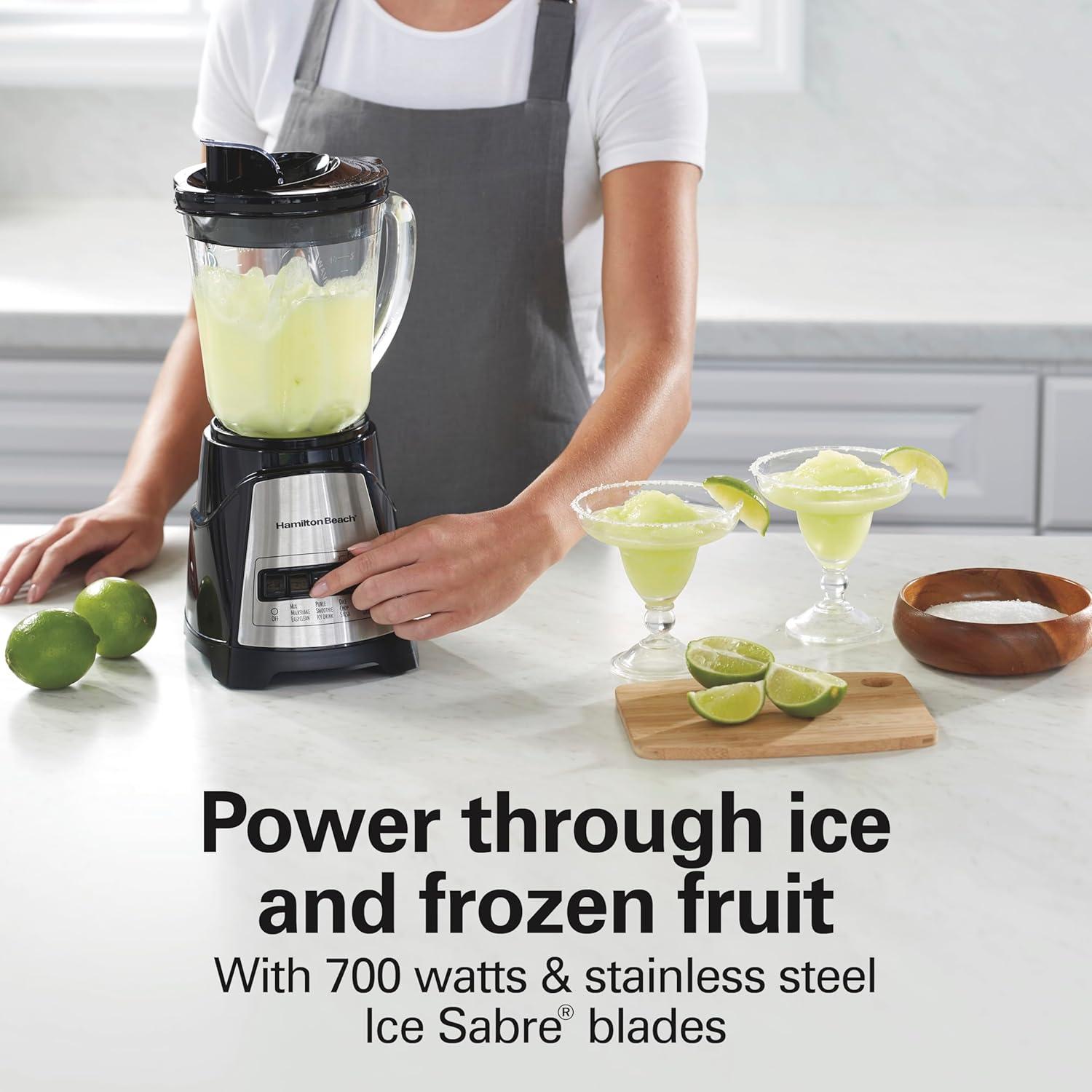 image:imageHamilton Beach Power Elite Blender for Smoothies with 3Cup Vegetable Chopper Mini Food Processor 40oz Glass Jar 12 Functions for Puree Ice Crush Black 58149Black