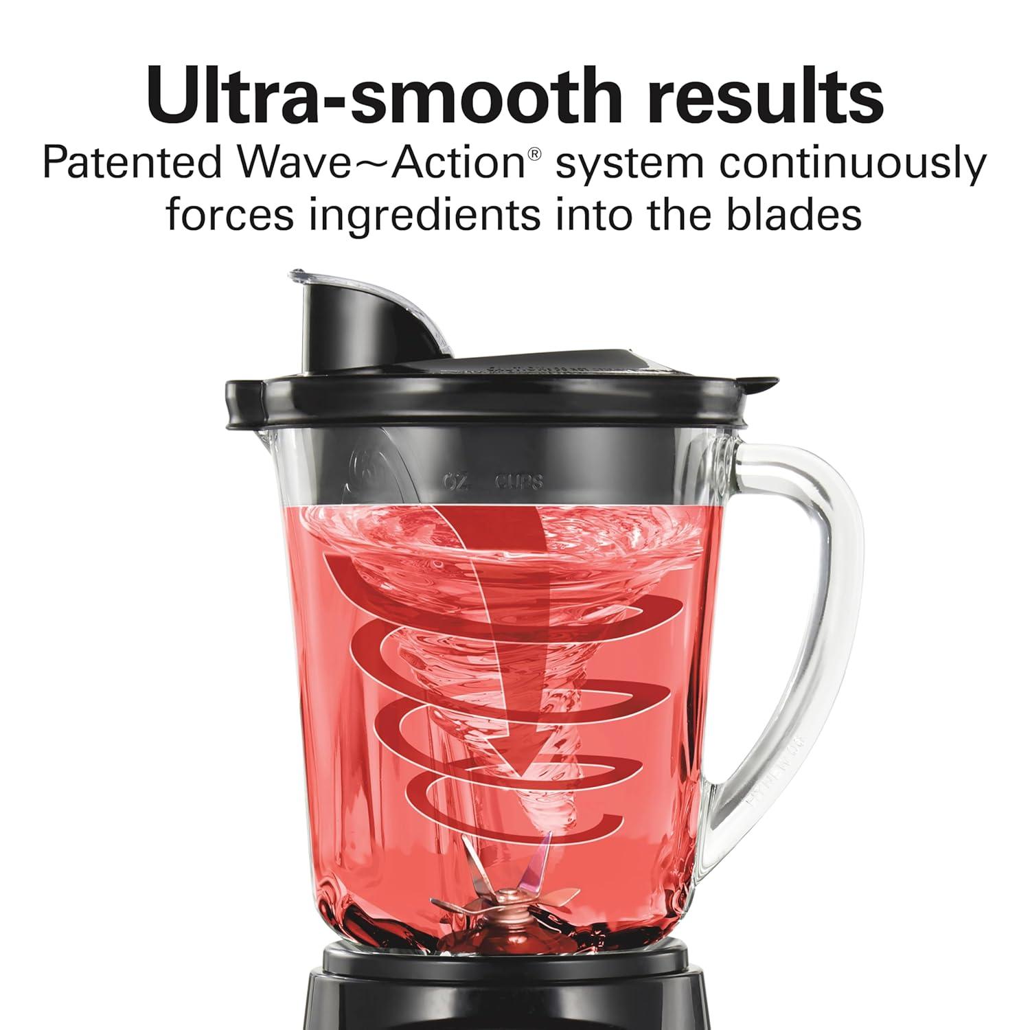 image:imageHamilton Beach Power Elite Blender for Smoothies with 3Cup Vegetable Chopper Mini Food Processor 40oz Glass Jar 12 Functions for Puree Ice Crush Black 58149Black