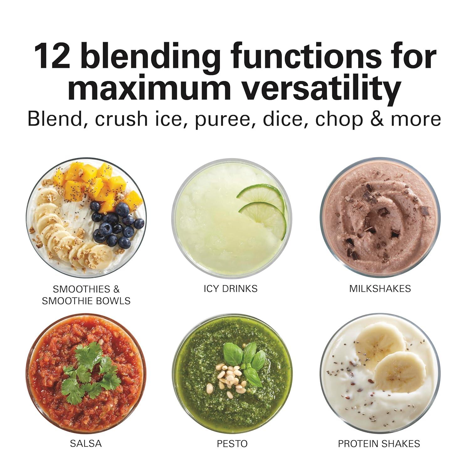 image:imageHamilton Beach Power Elite Blender for Smoothies with 3Cup Vegetable Chopper Mini Food Processor 40oz Glass Jar 12 Functions for Puree Ice Crush Black 58149Black