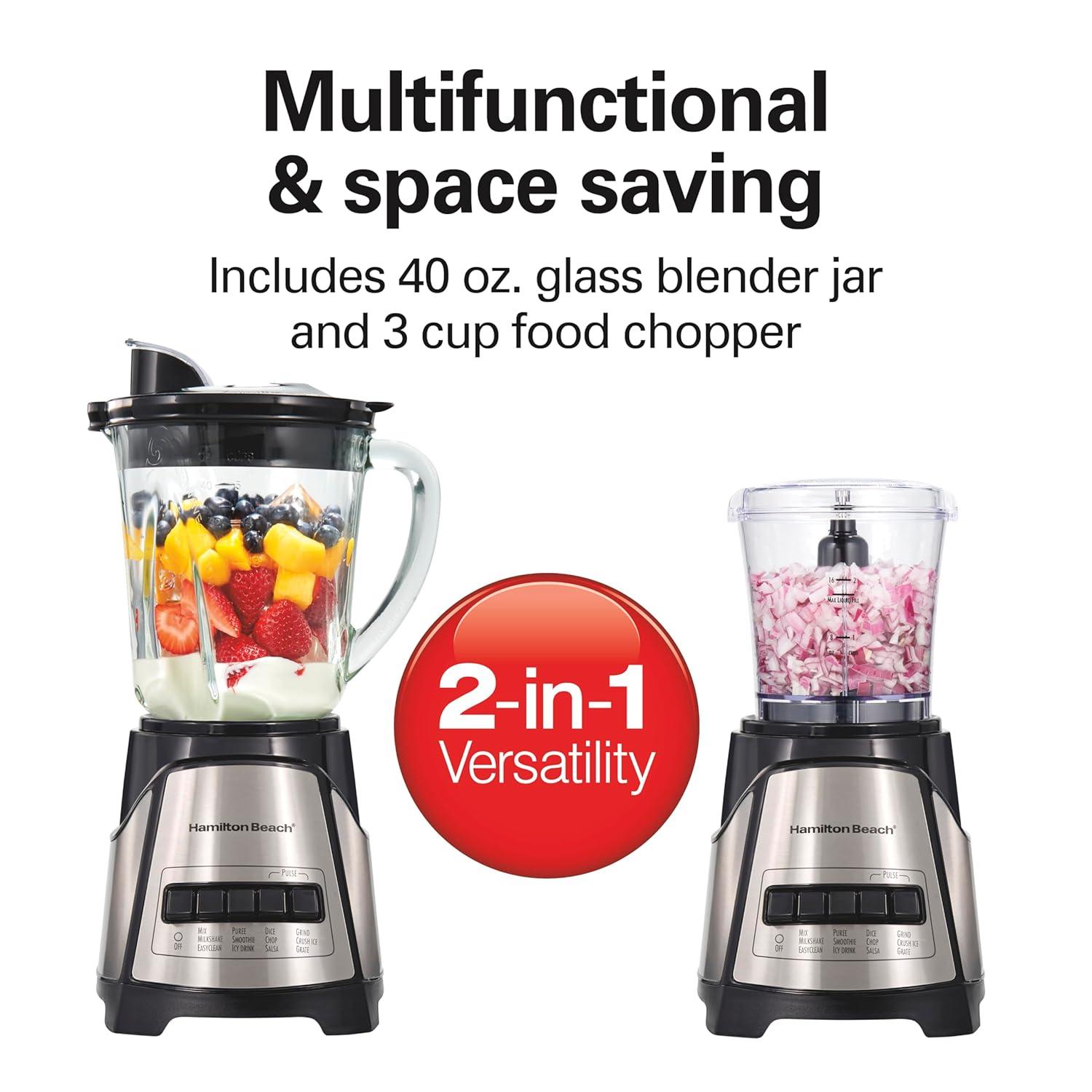 image:imageHamilton Beach Power Elite Blender for Smoothies with 3Cup Vegetable Chopper Mini Food Processor 40oz Glass Jar 12 Functions for Puree Ice Crush Black 58149Black