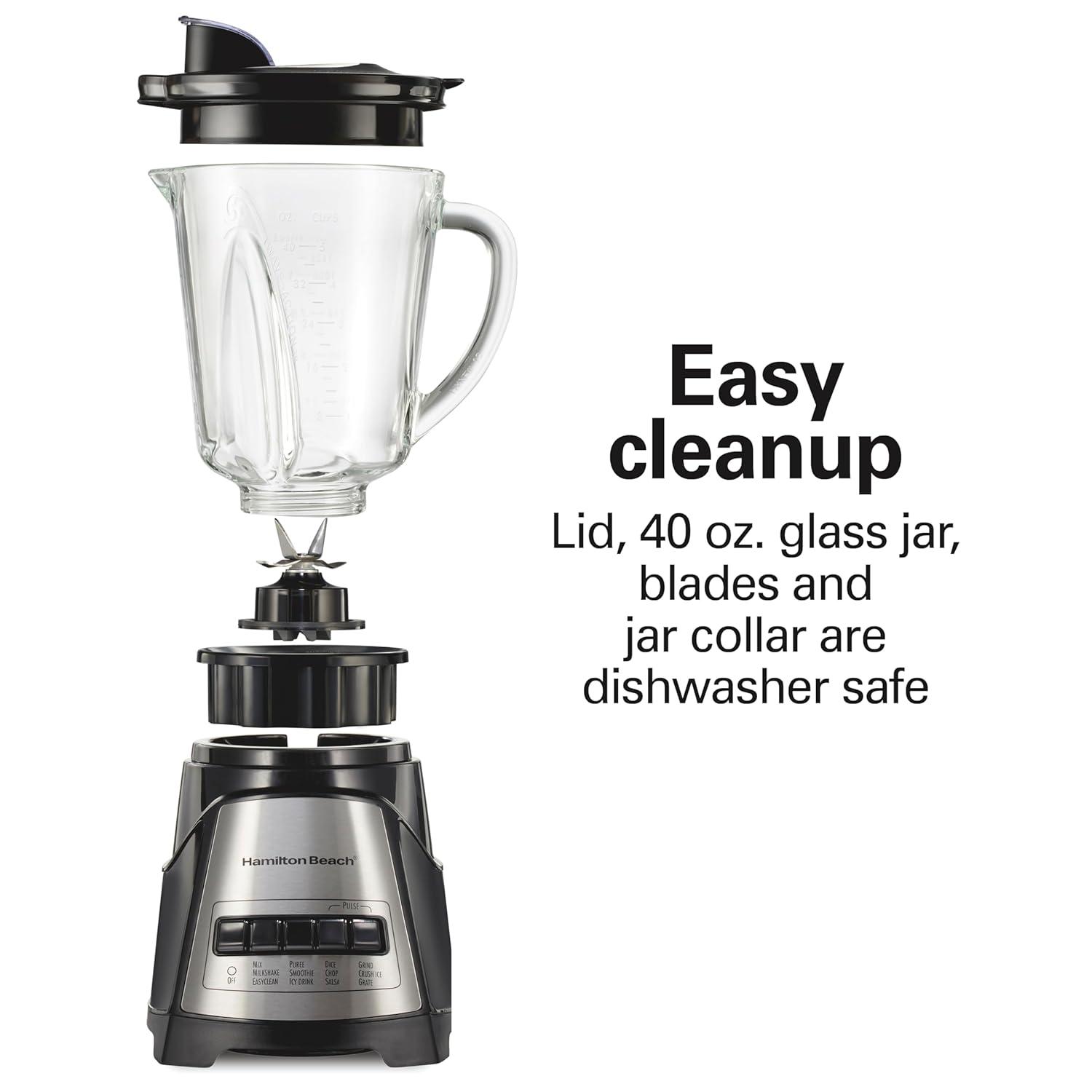 image:imageHamilton Beach Power Elite Blender for Smoothies with 3Cup Vegetable Chopper Mini Food Processor 40oz Glass Jar 12 Functions for Puree Ice Crush Black 58149Black