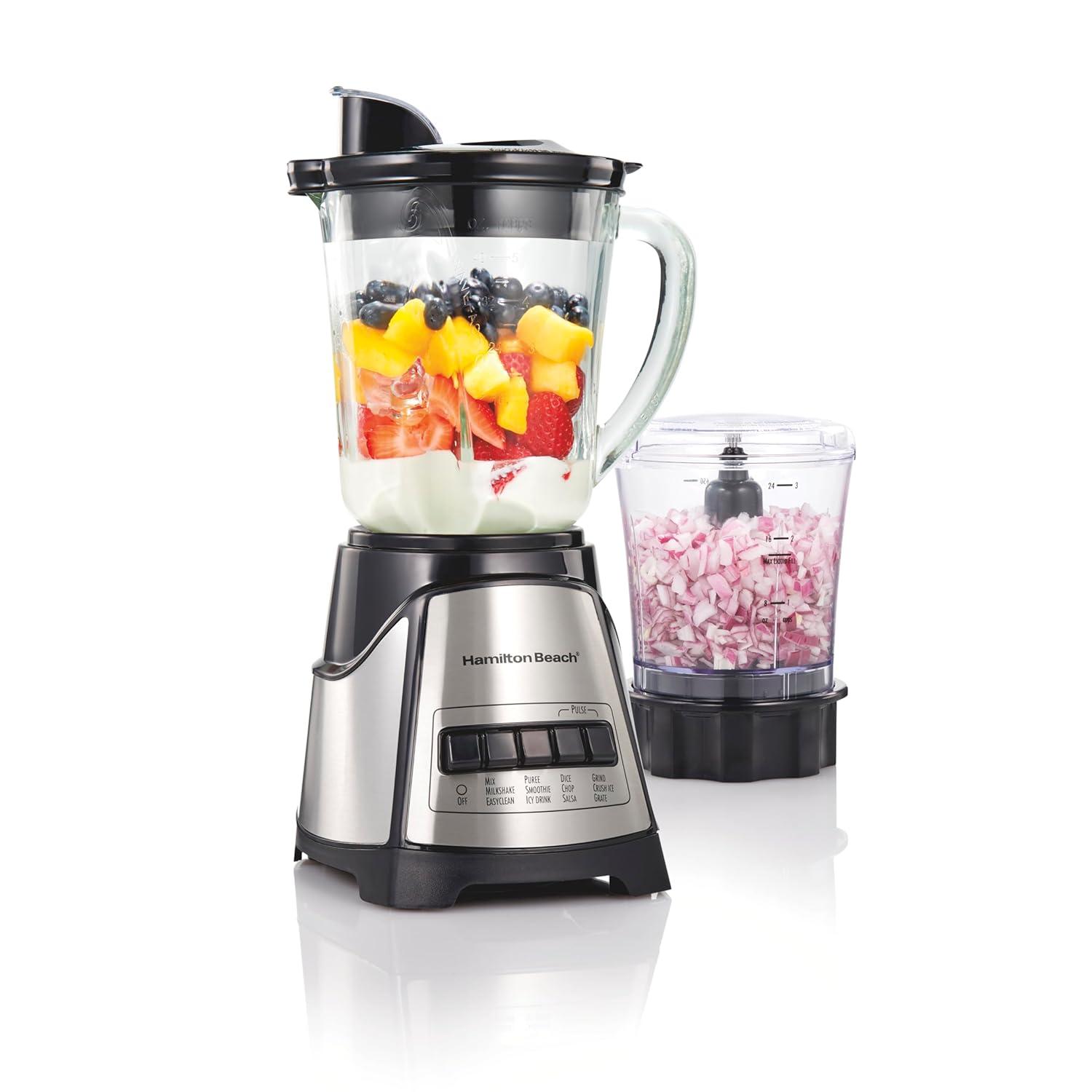 image:imageHamilton Beach Power Elite Blender for Smoothies with 3Cup Vegetable Chopper Mini Food Processor 40oz Glass Jar 12 Functions for Puree Ice Crush Black 58149Black