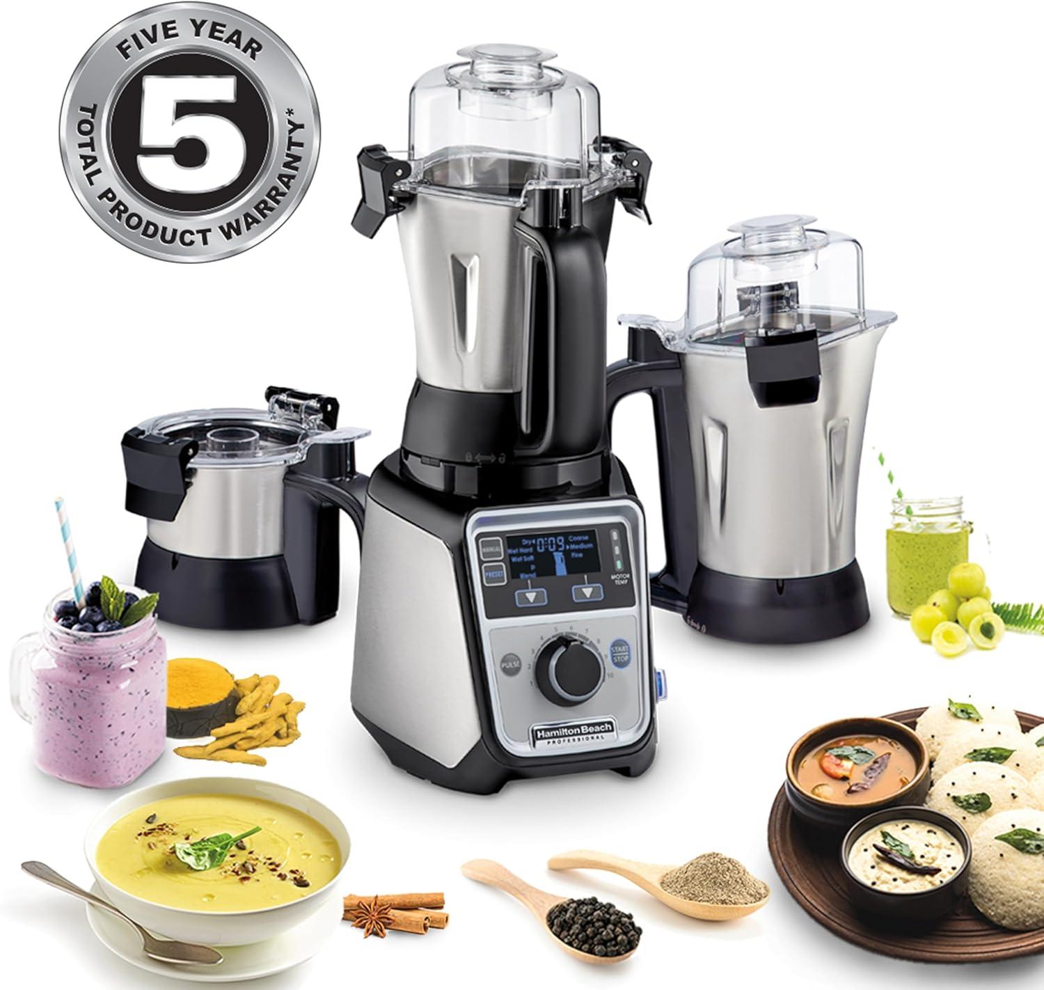 image:imageHamilton Beach Professional 4in1 Juicer Mixer Grinder CommercialGrade 1400 Watt Motor 3 Leakproof Jars For Wet and Dry Spices Chutneys and Curries Engineered in India amp USA 58770 Stainless