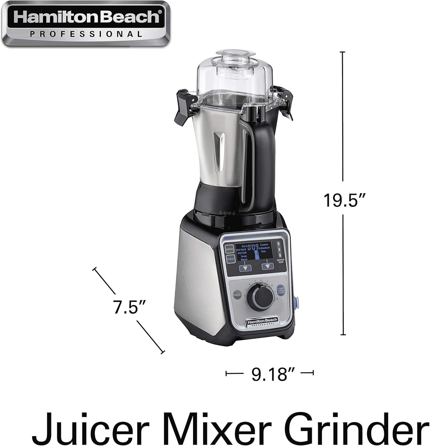 image:imageHamilton Beach Professional 4in1 Juicer Mixer Grinder CommercialGrade 1400 Watt Motor 3 Leakproof Jars For Wet and Dry Spices Chutneys and Curries Engineered in India amp USA 58770 Stainless