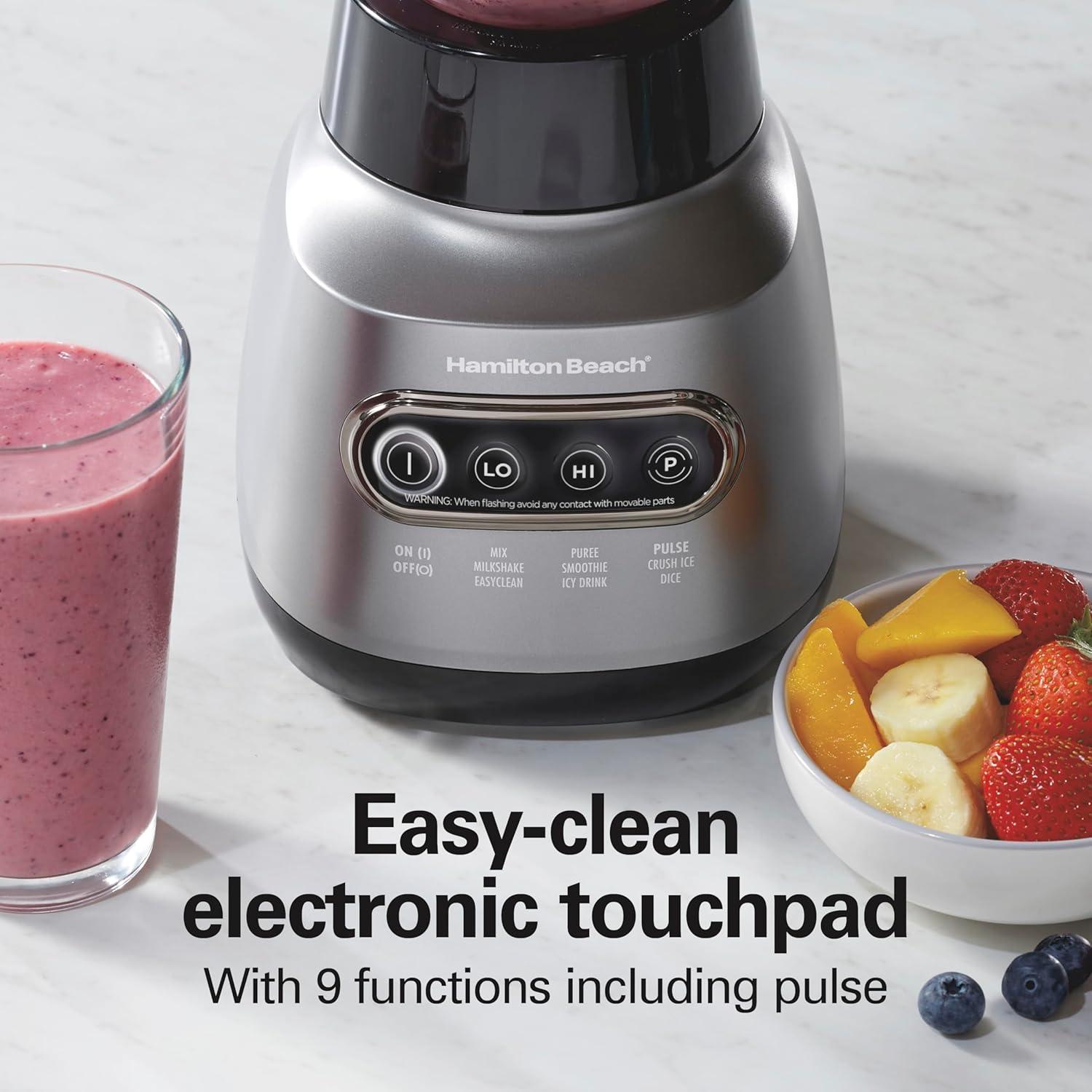 image:imageHamilton Beach Wave Action Blender for Smoothies Stainless Steel Ice Sabre Blades 40oz Glass Jar 20oz BlendIn Portable Travel Jar 800 Watts Quiet Design Silver 58181