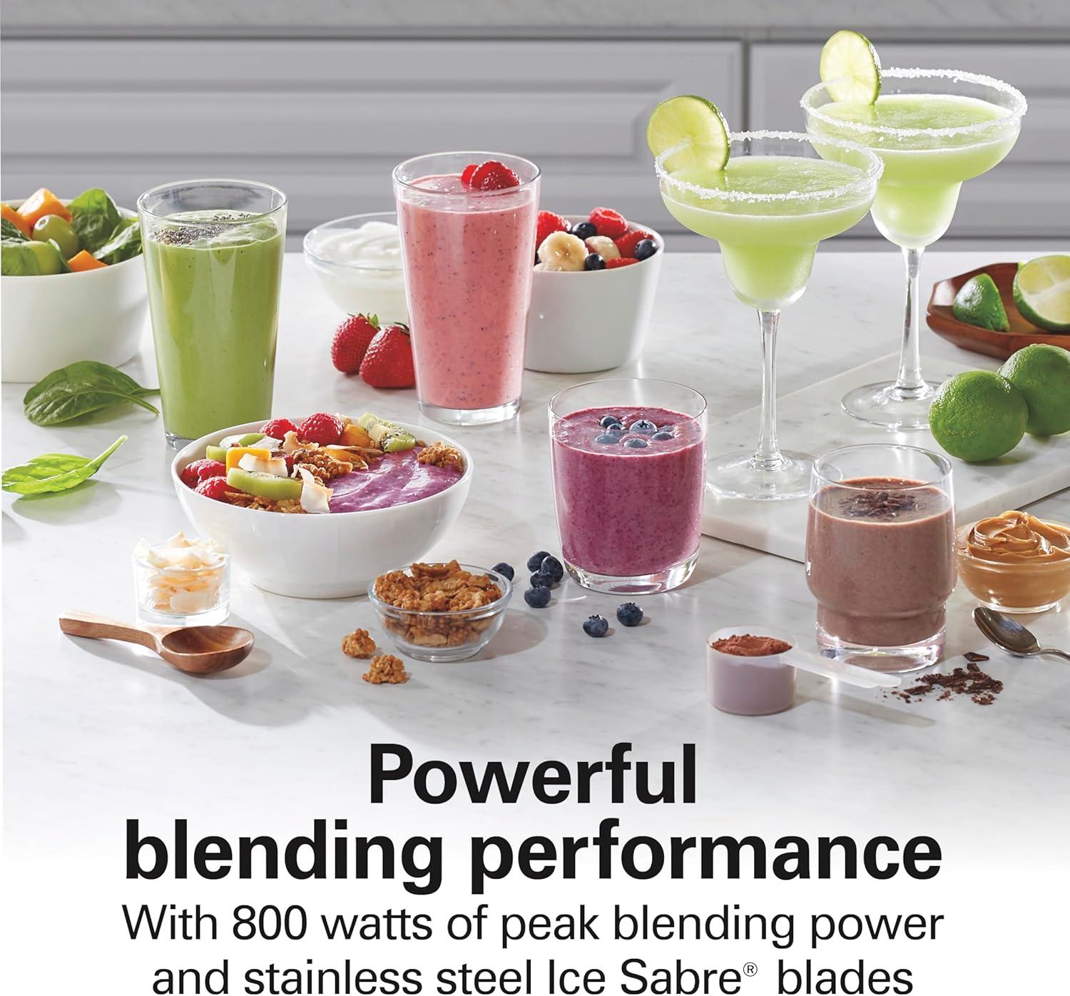 image:imageHamilton Beach Wave Action Blender for Smoothies Stainless Steel Ice Sabre Blades 40oz Glass Jar 20oz BlendIn Portable Travel Jar 800 Watts Quiet Design Silver 58181