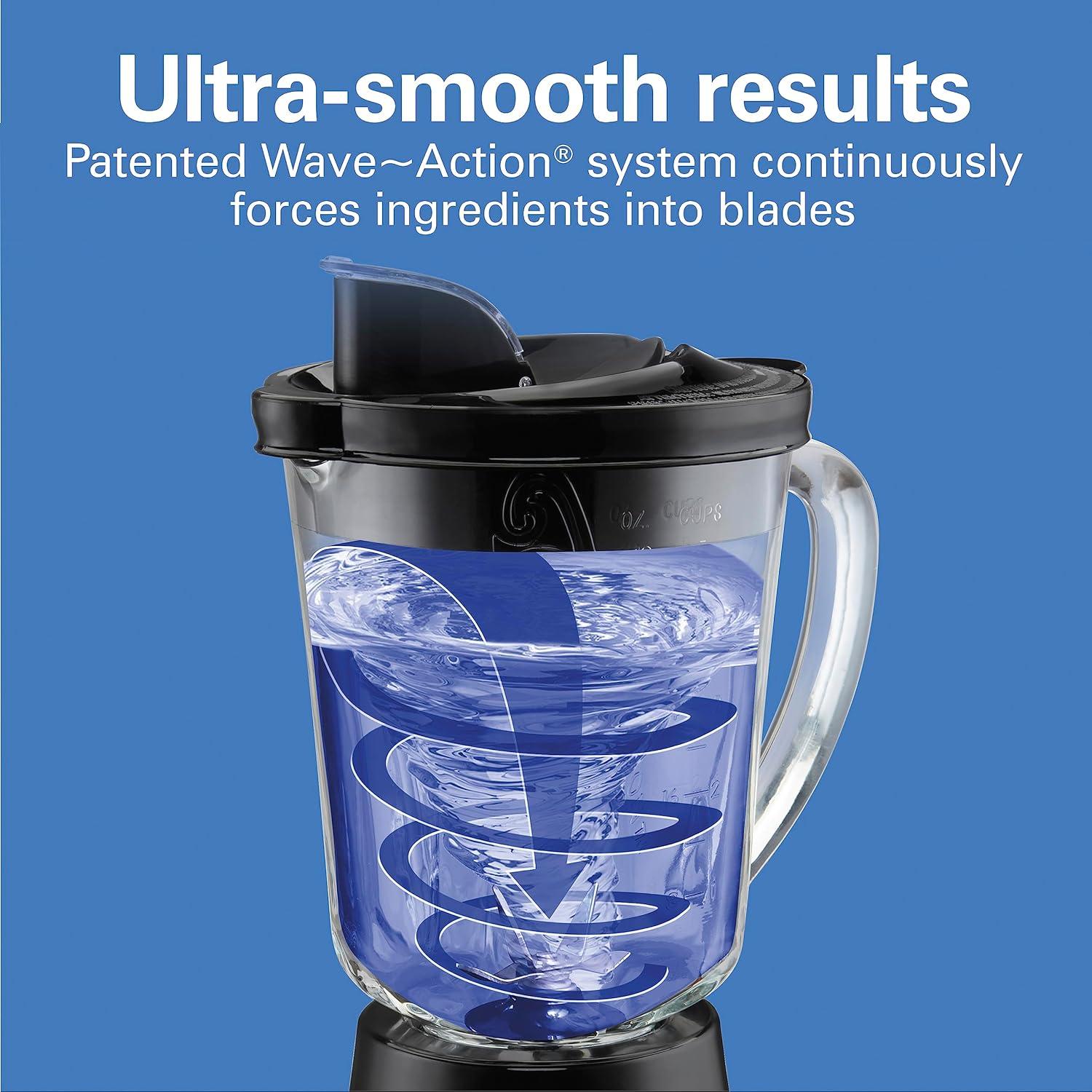 image:imageHamilton Beach Wave Action Blender for Smoothies Stainless Steel Ice Sabre Blades 40oz Glass Jar 800 Watts Quiet Design Black 5817540 oz Glass Jar
