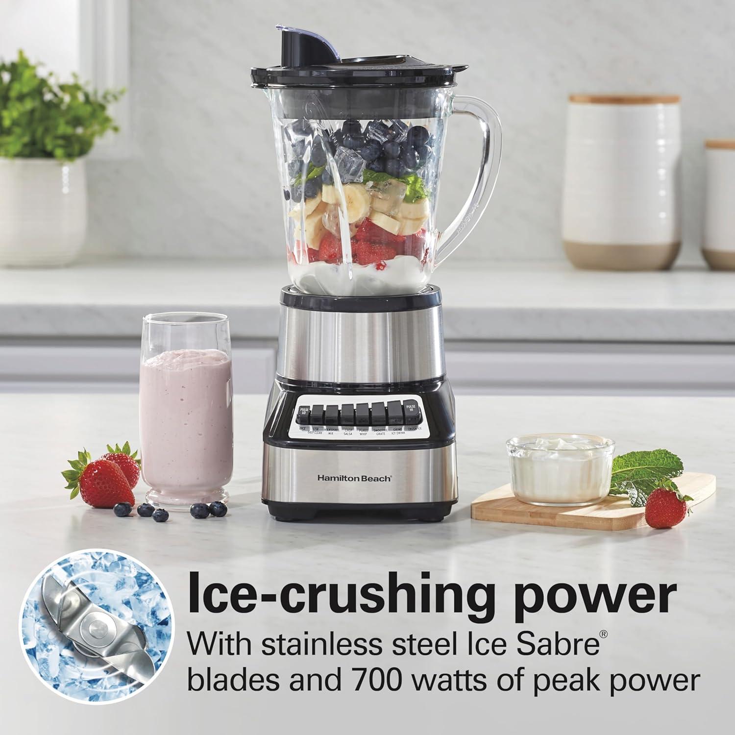 image:imageHamilton Beach Wave Crusher Blender For Smoothies With 40 Oz Glass Jar and 14 Functions Ice Sabre Blades amp 700 Watts for Consistently Smooth Results Black Stainless Steel 54221Stainless Steel