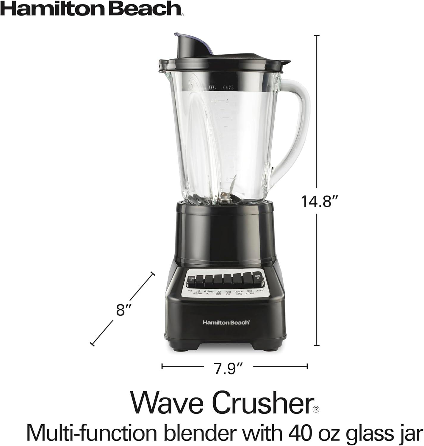 image:imageHamilton Beach Wave Crusher Blender For Smoothies With 40 Oz Glass Jar and 14 Functions Ice Sabre Blades amp 700 Watts for Consistently Smooth Results Black Stainless Steel 54221Black