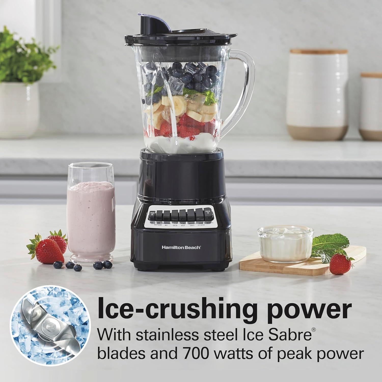image:imageHamilton Beach Wave Crusher Blender For Smoothies With 40 Oz Glass Jar and 14 Functions Ice Sabre Blades amp 700 Watts for Consistently Smooth Results Black Stainless Steel 54221Black