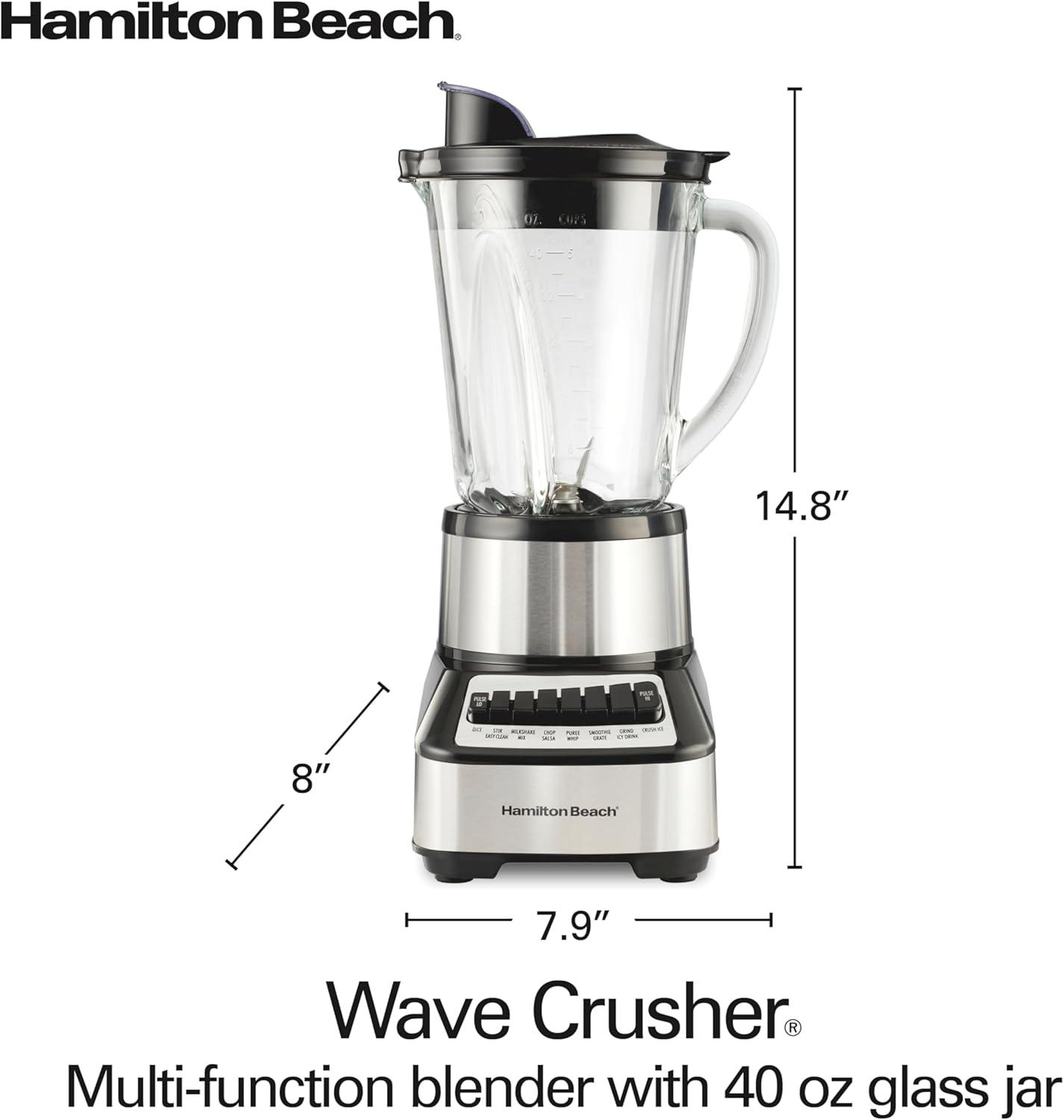 image:imageHamilton Beach Wave Crusher Blender For Smoothies With 40 Oz Glass Jar and 14 Functions Ice Sabre Blades amp 700 Watts for Consistently Smooth Results Black Stainless Steel 54221Stainless Steel