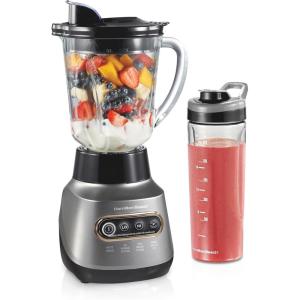 image:imageHamilton Beach Wave Action Blender for Smoothies Stainless Steel Ice Sabre Blades 40oz Glass Jar 20oz BlendIn Portable Travel Jar 800 Watts Quiet Design Silver 58181